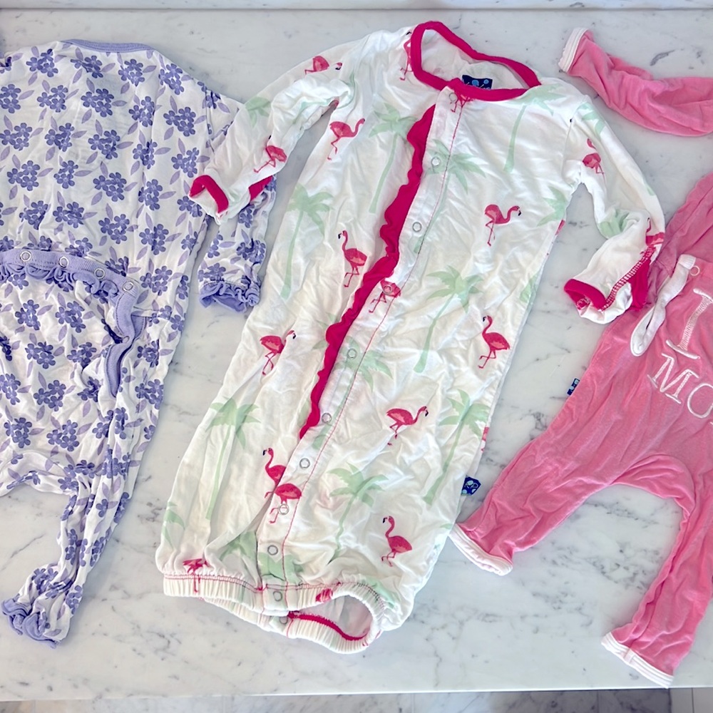Bundle of 4 Kickee Pants 0-3 month girl pajamas